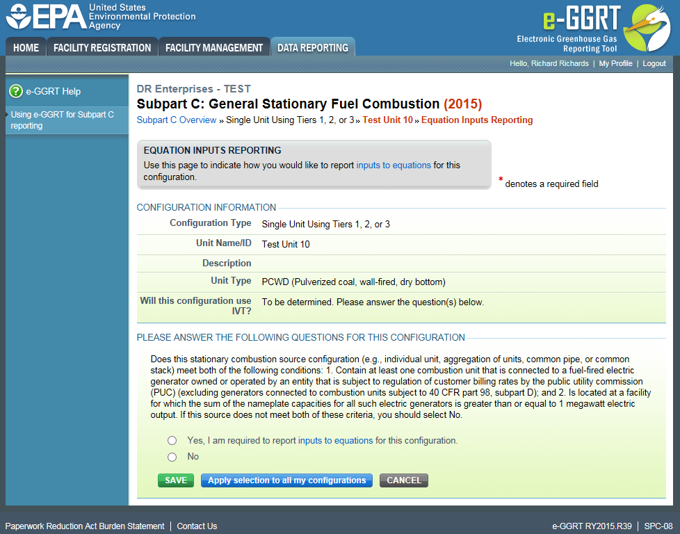 Subpart C Configuration Summary Questionnaire